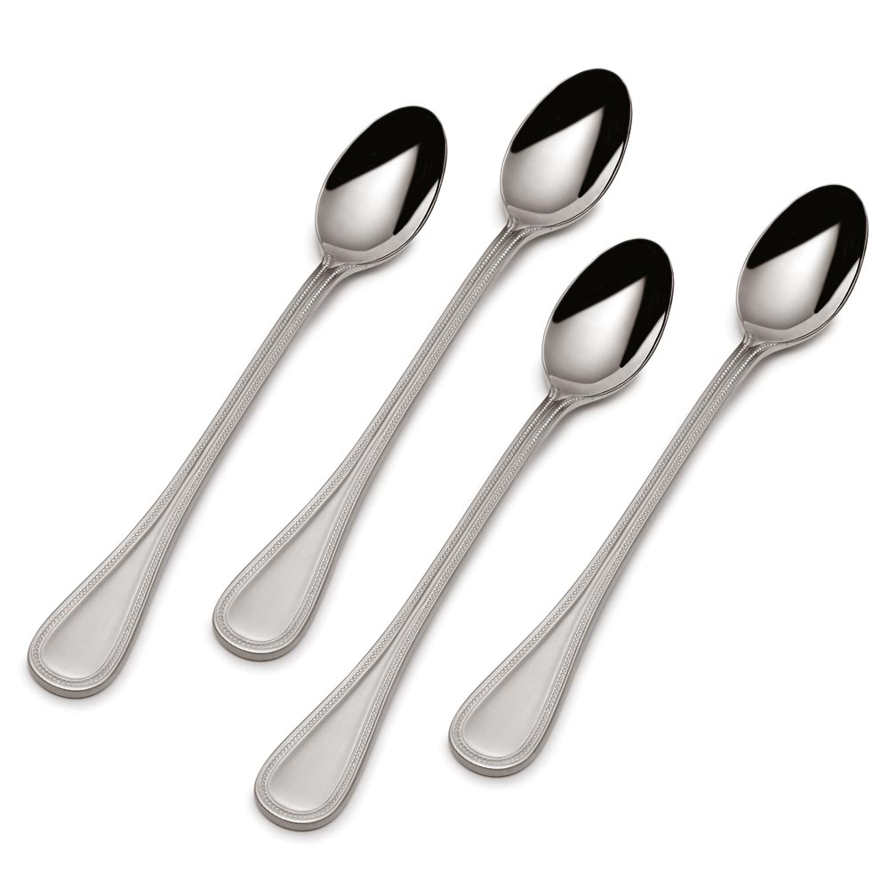 Sterling Collectables Towle Beaded Antique 4 Piece Stainless Steel Iced Beverage Spoon Set
